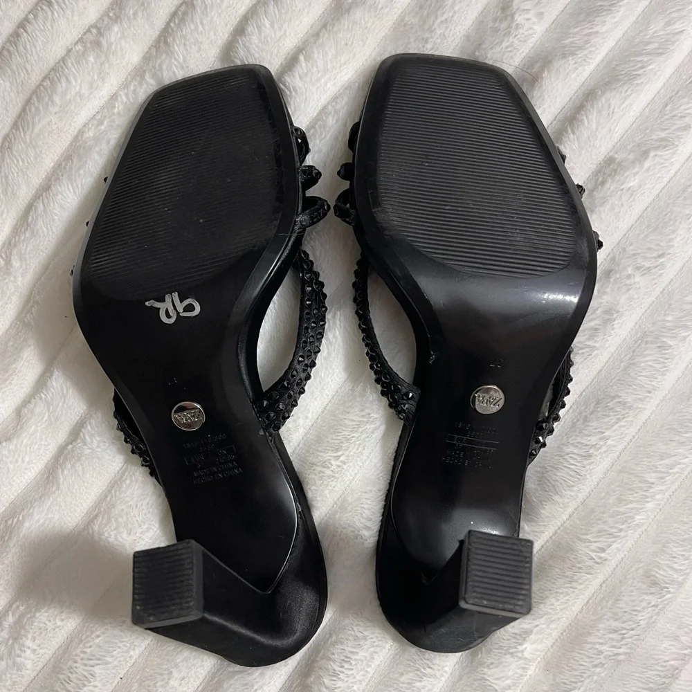 Zara Black Satin Effect Rhinestone Heeled Sandals - Picture 5 of 7
